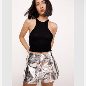 Faux Leather Metallic Croc Shorts